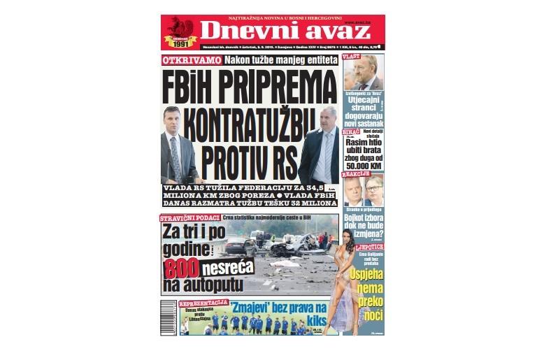 Danas u „Dnevnom avazu“ čitajte: FBiH priprema kontratužbu protiv RS