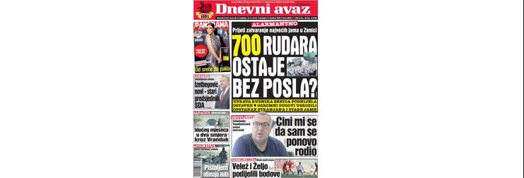 Danas u "Dnevnom avazu" čitajte: 700 rudara ostaje bez posla?