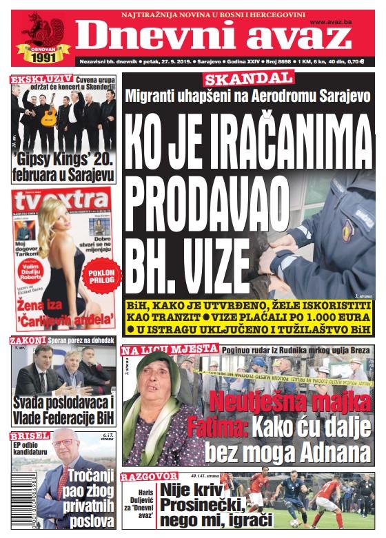 Naslovnica "Dnevnog avaza" - Avaz