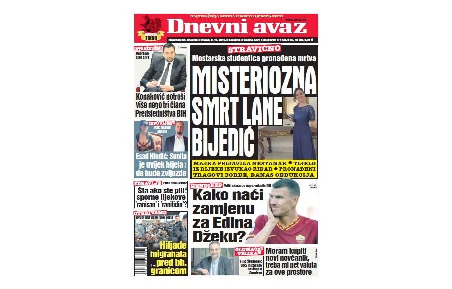 Danas u "Dnevnom avazu" čitajte: Misteriozna smrt Lane Bijedić