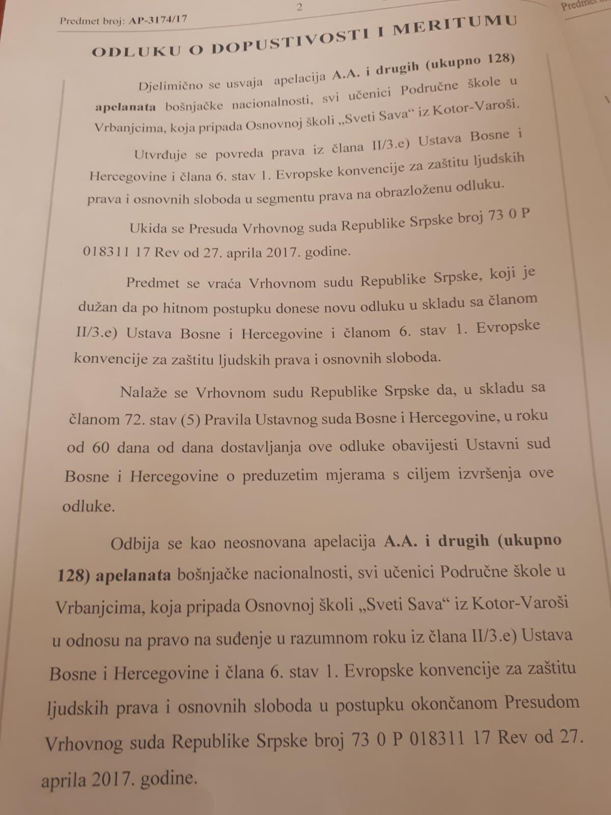 Faksimil odluke Ustavnog suda BiH - Avaz