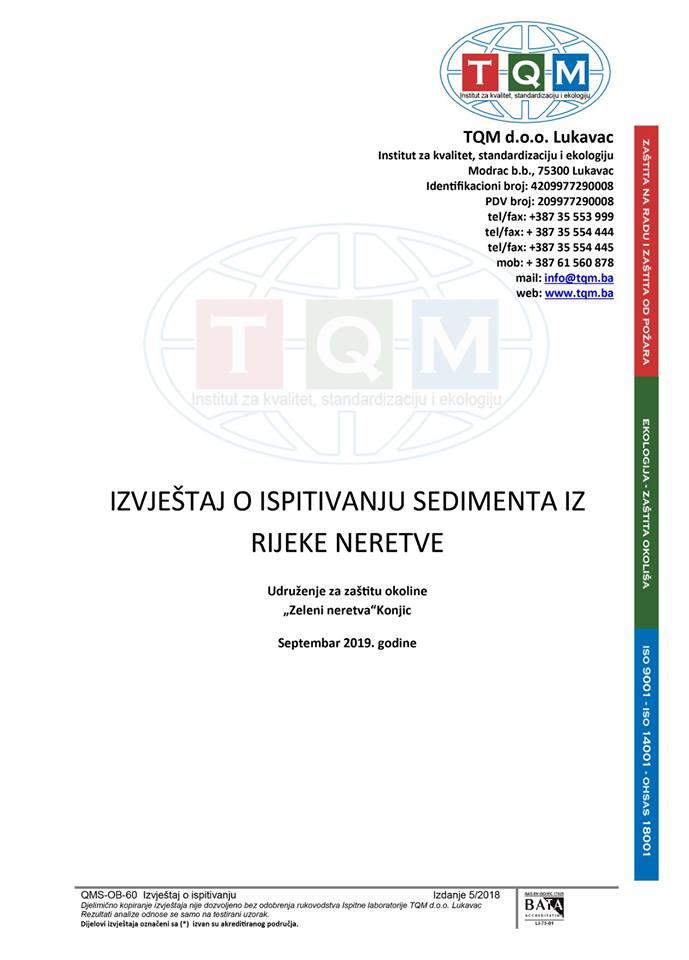 Izvještaj o ispitivanju sedimenta iz rijeke Neretve - Avaz