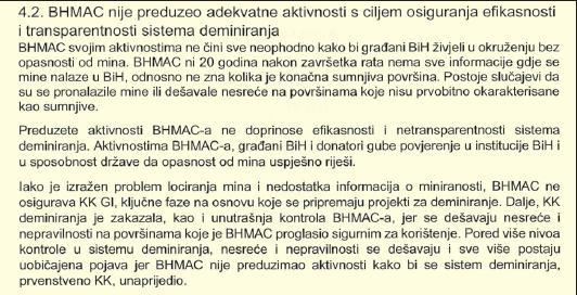 Faksimil revizorskog izvještaja u kojem se navodi da građani BiH žive u okruženju i opasnosti od mina - Avaz