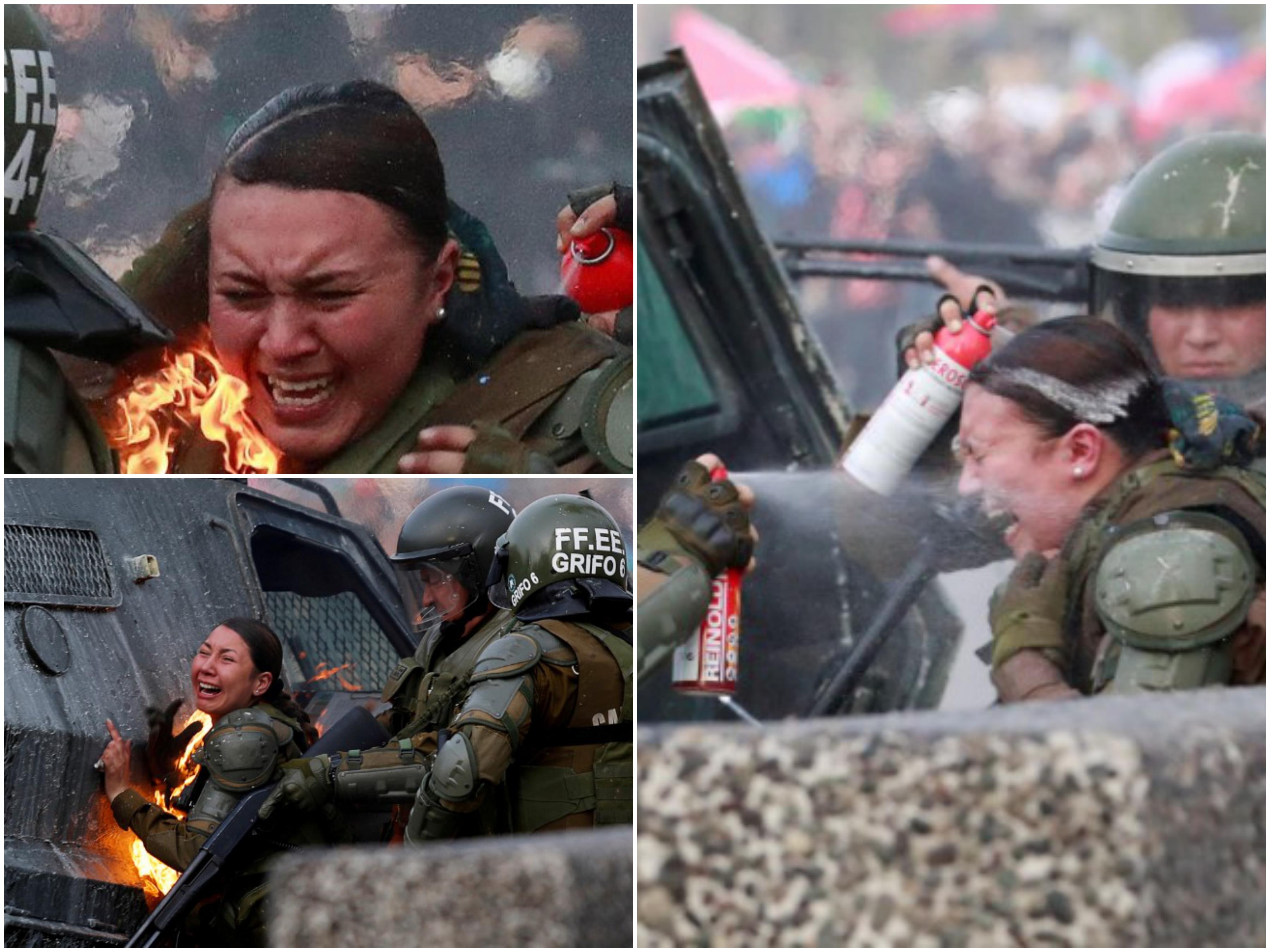 Uznemirujuće fotografije krvavih protesta u Čileu: Demonstranti zapalili policajke Molotovljevim koktelom