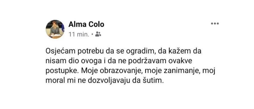 Objava Alme Čolo - Avaz