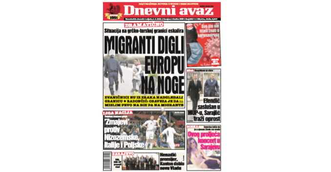 Danas u "Dnevnom avazu" čitajte: Migranti digli Evropu na noge