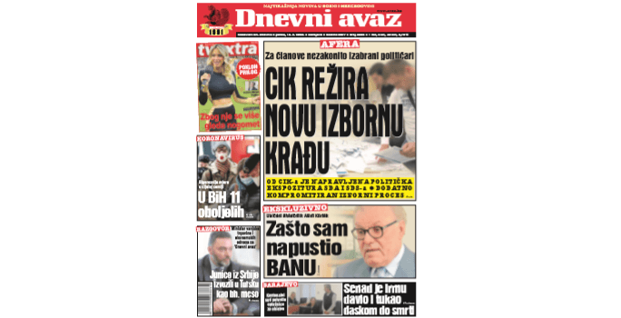 Danas u "Dnevnom avazu" čitajte: CIK režira novu izbornu krađu