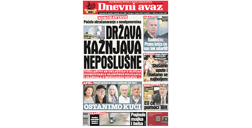 U današnjem "Dnevnom avazu" čitajte: Država kažnjava neposlušne