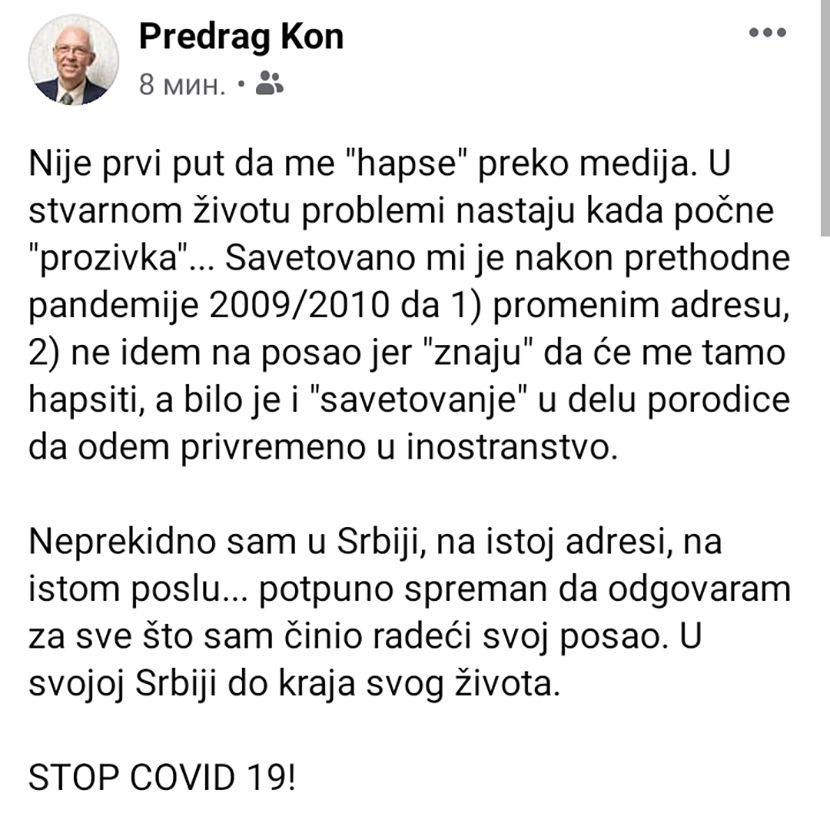 Doktor Kon se oglasio na Facebooku - Avaz