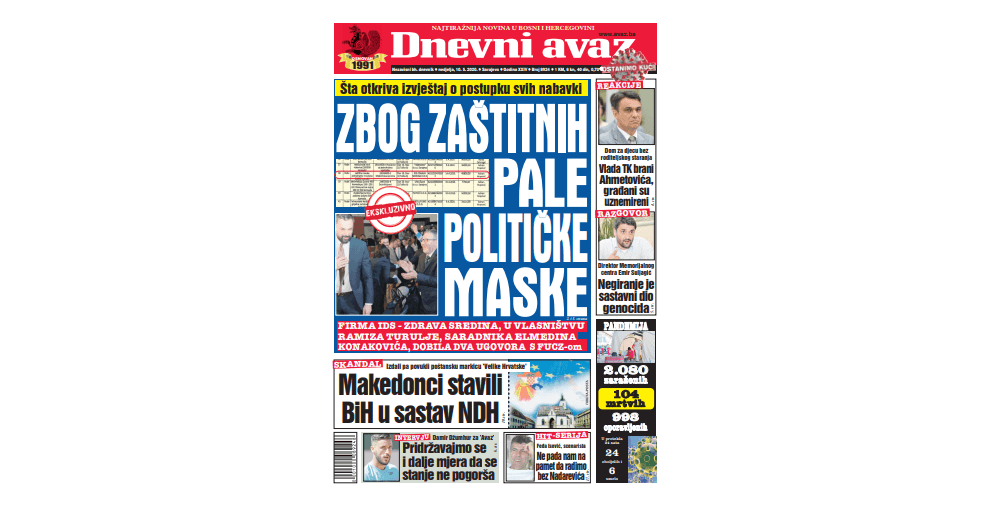 Danas u "Dnevnom avazu" čitajte: Zbog zaštitnih pale političke maske