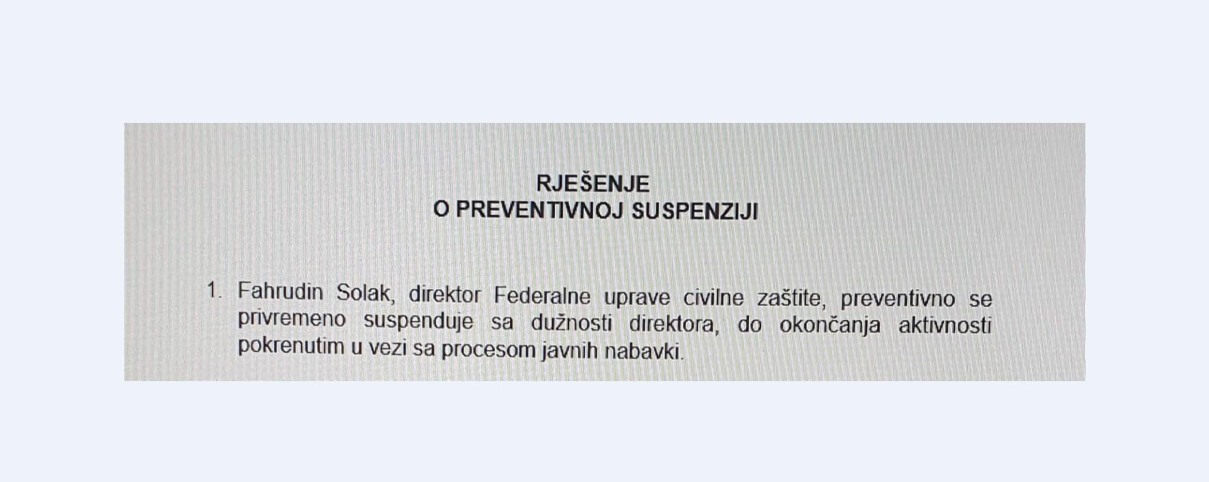 Rješenje o privremenoj suspenziji - Avaz