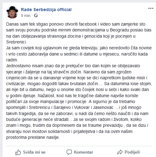 Status Radeta Šerbedžije - Avaz