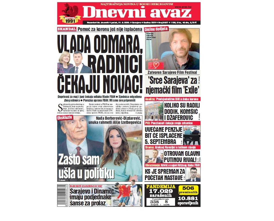 Danas u "Dnevnom avazu" čitajte: Vlada odmara, radnici čekaju novac!