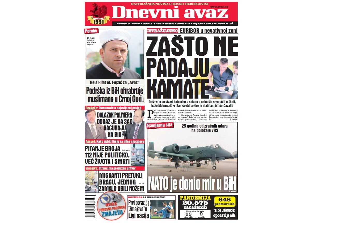 Danas u "Dnevnom avazu" čitajte: Zašto ne padaju kamate