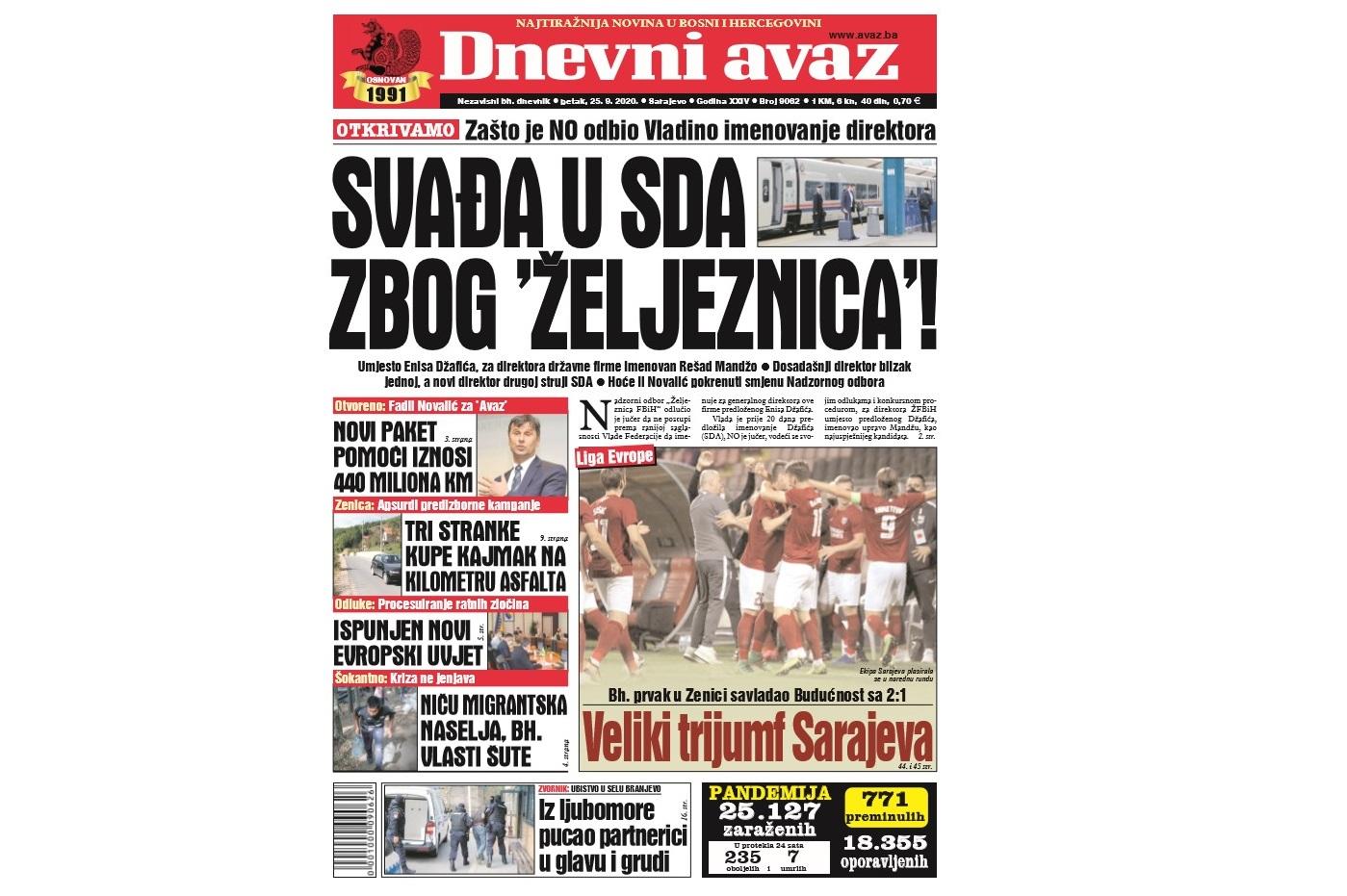 Danas u "Dnevnom avazu" čitajte: Svađa u SDA zbog "Željeznica"