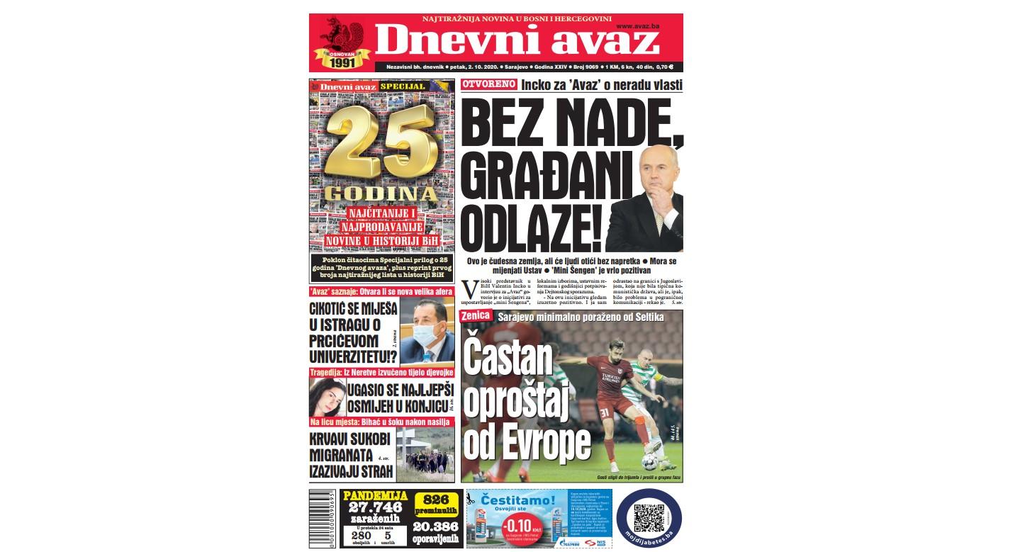 Danas u "Dnevnom avazu" čitajte: Bez nade, građani odlaze