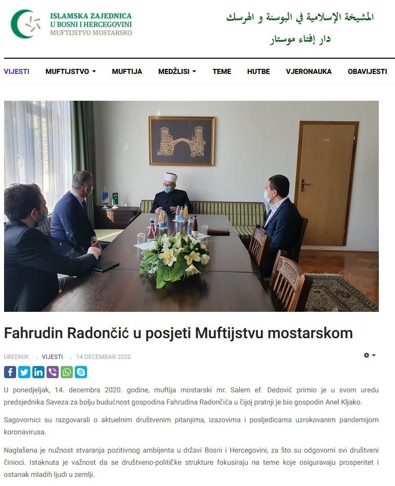 Informaciju objavilo Muftijstvo mostarsko - Avaz