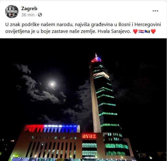 Status koji je objavila Facebook stranica Zagreb - Avaz