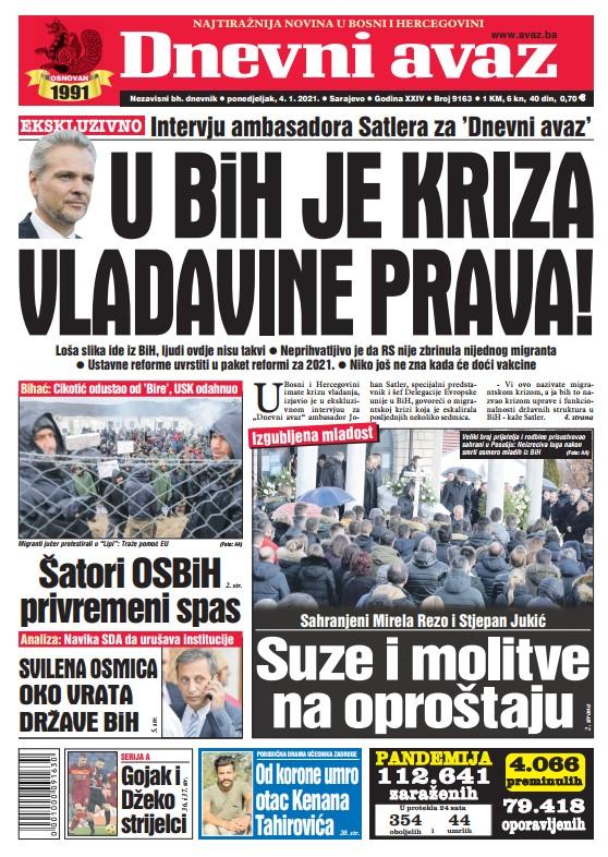 Današnja naslovna strana "Dnevnog avaza" - Avaz