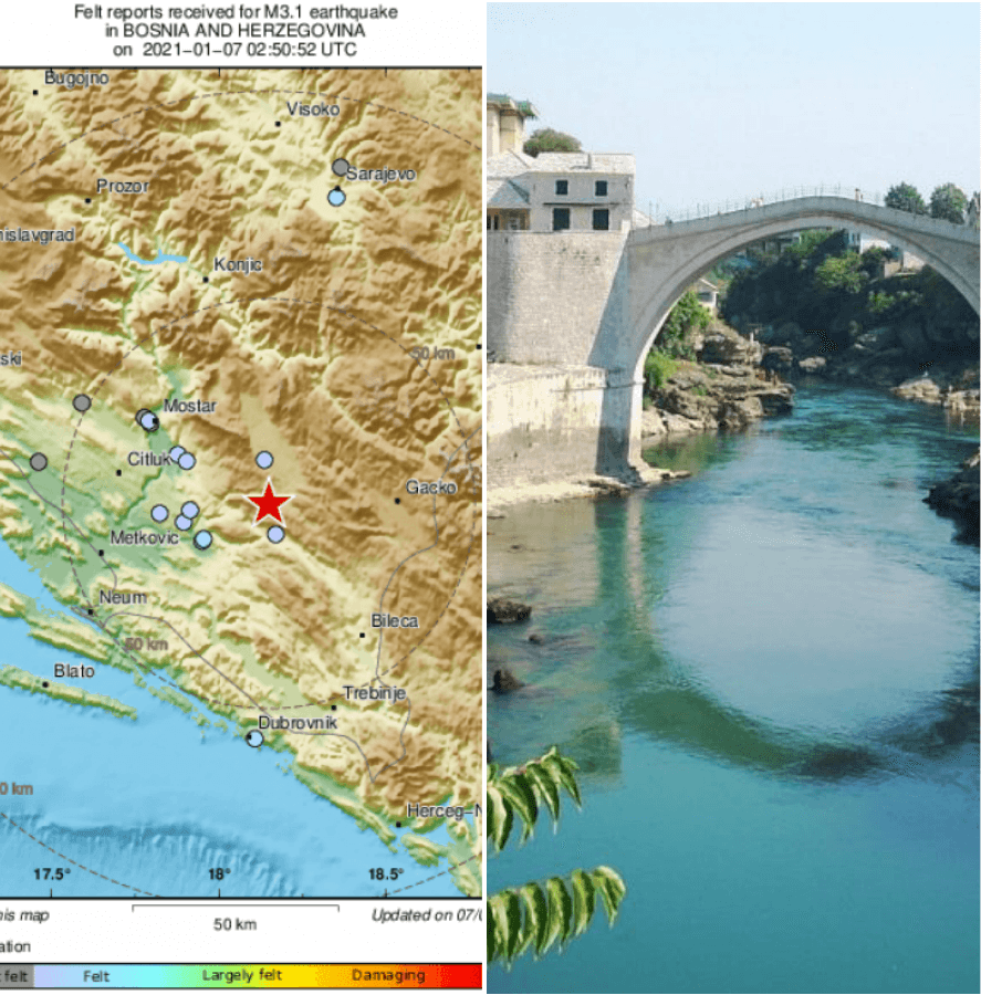 Zemljotres jačine 3,1 stepen po Rihteru potresao BiH, epicentar kod Mostara