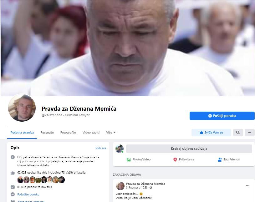 Facebook stranica"Pravda za Dženana Memića" pretrpjela hakerski napad