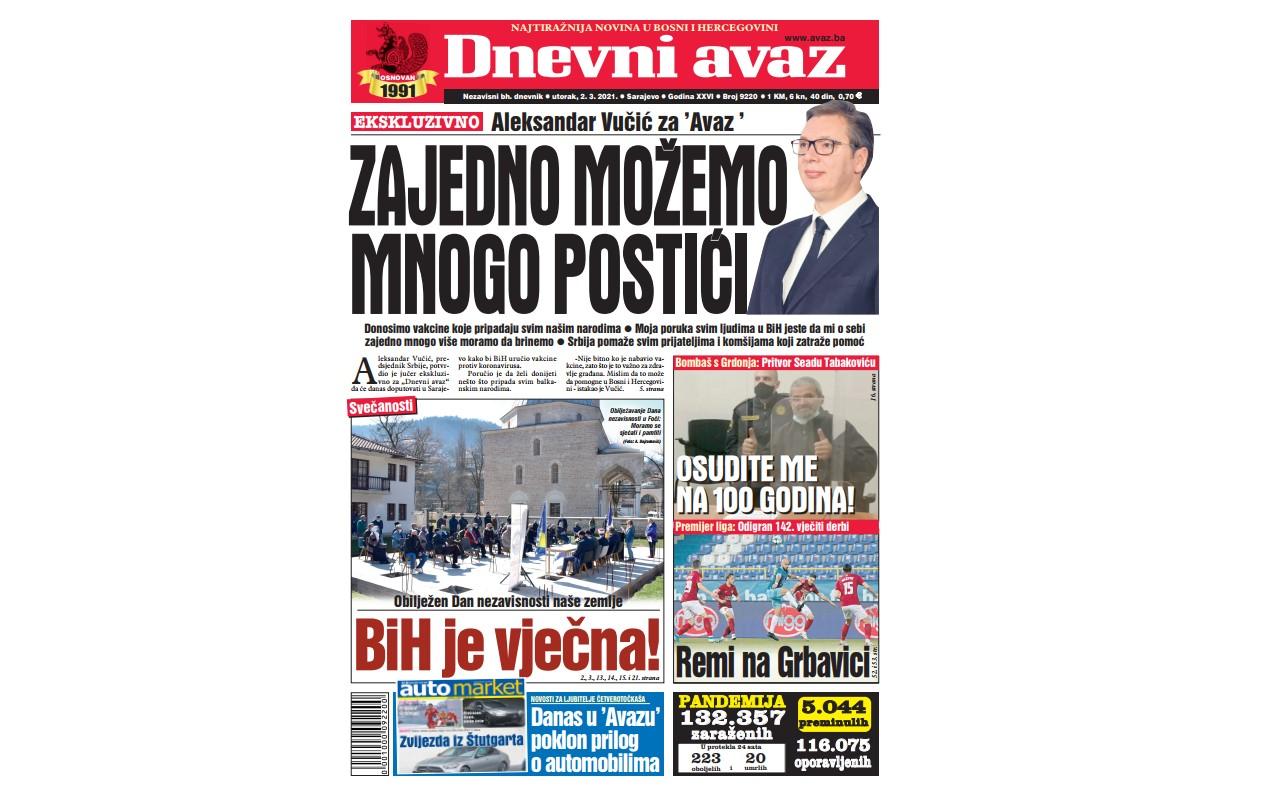 Danas u "Dnevnom avazu" čitajte: Zajedno možemo mnogo postići