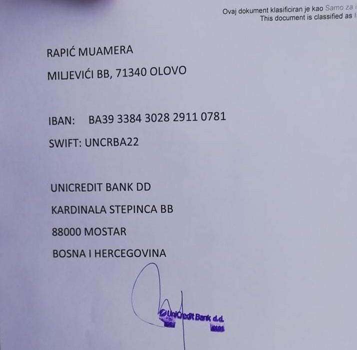 Novac možete uplatiti na račun u Uni Credit banki - Avaz