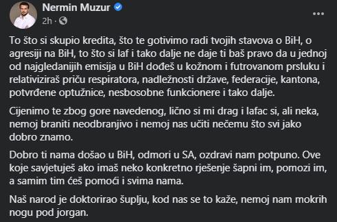 Objava Nermina Muzura na Facebooku - Avaz