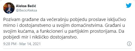 Objava Bečića na Twitteru - Avaz