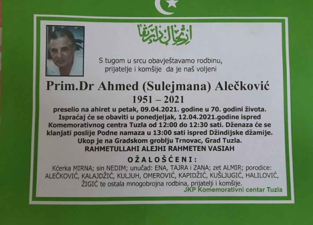 Preminuo prim. dr. Ahmed Alečković