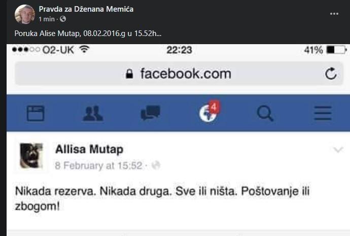 Poruka koju je objavila Alisa Mutap - Avaz