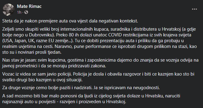 Objava Mate Rimca na Facebooku - Avaz