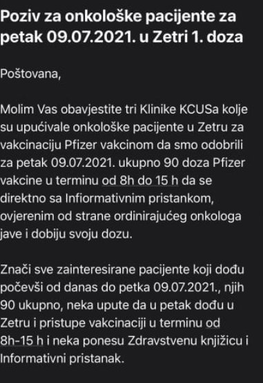 Faksimil e-maila koji je upućen KCUS-a - Avaz