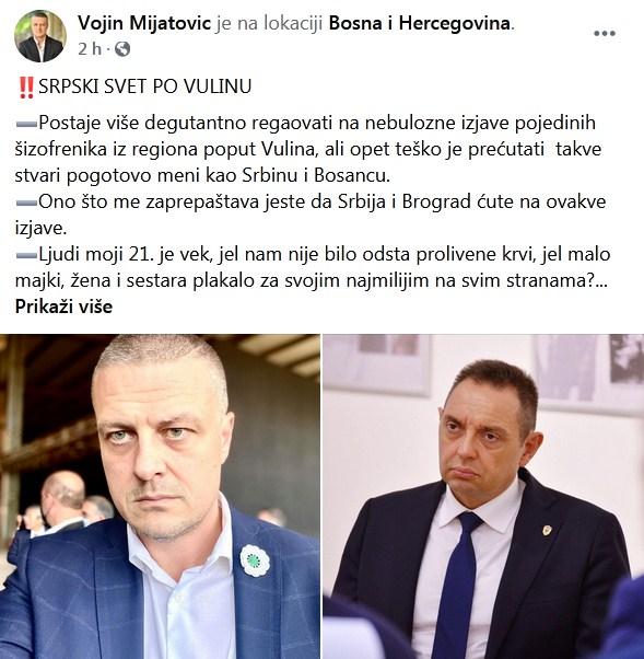 Status Vojina Mijatovića na Facebooku - Avaz