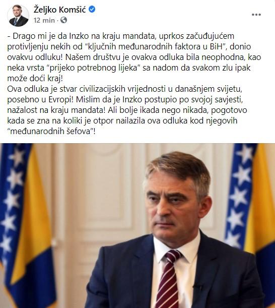 Objava Komšića na Facebooku - Avaz