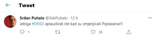 Jedna od objava Puhala na Twitteru - Avaz