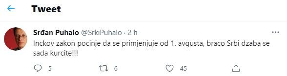 Jedna od objava Puhala na Twitteru - Avaz