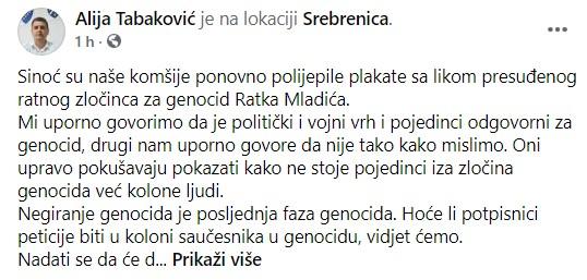 Objava Alije Tabakovića na Facebooku - Avaz