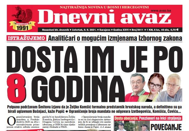 Danas u "Dnevnom avazu" čitajte: Dosta im je po 8 godina