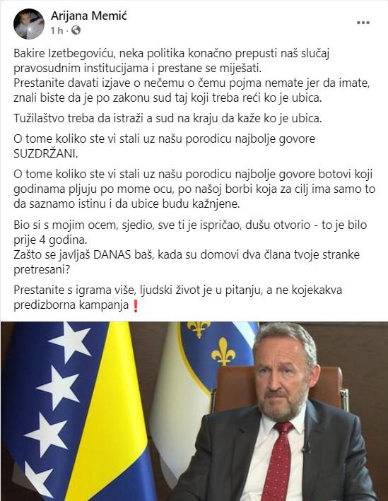 Objava Arijane Memić na Facebooku - Avaz