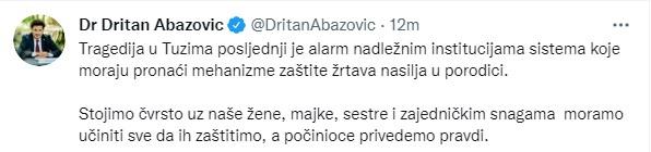 Objava Dritana Abazovića na Twitteru - Avaz