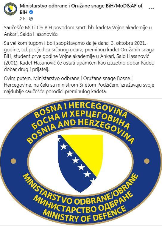 Saopćenje Ministarstva odbrane BiH - Avaz