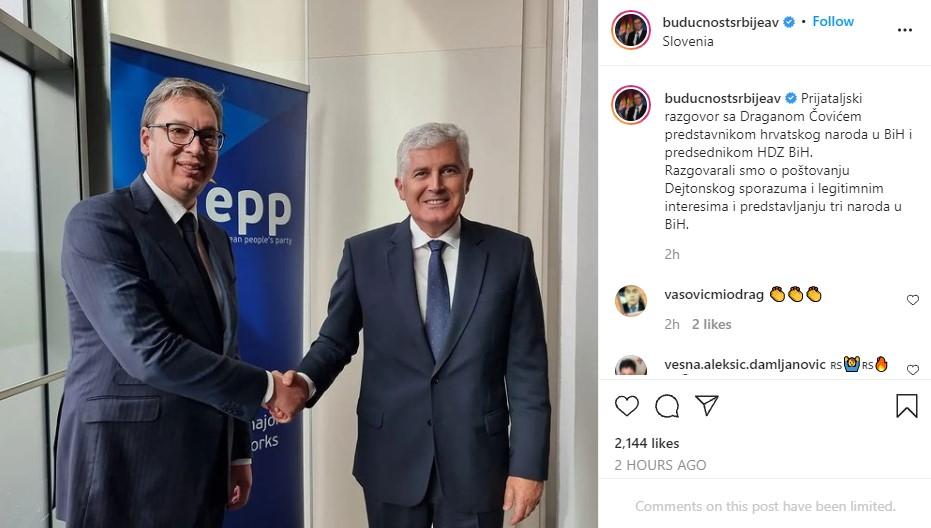 Vučićeva objava na Instagramu - Avaz