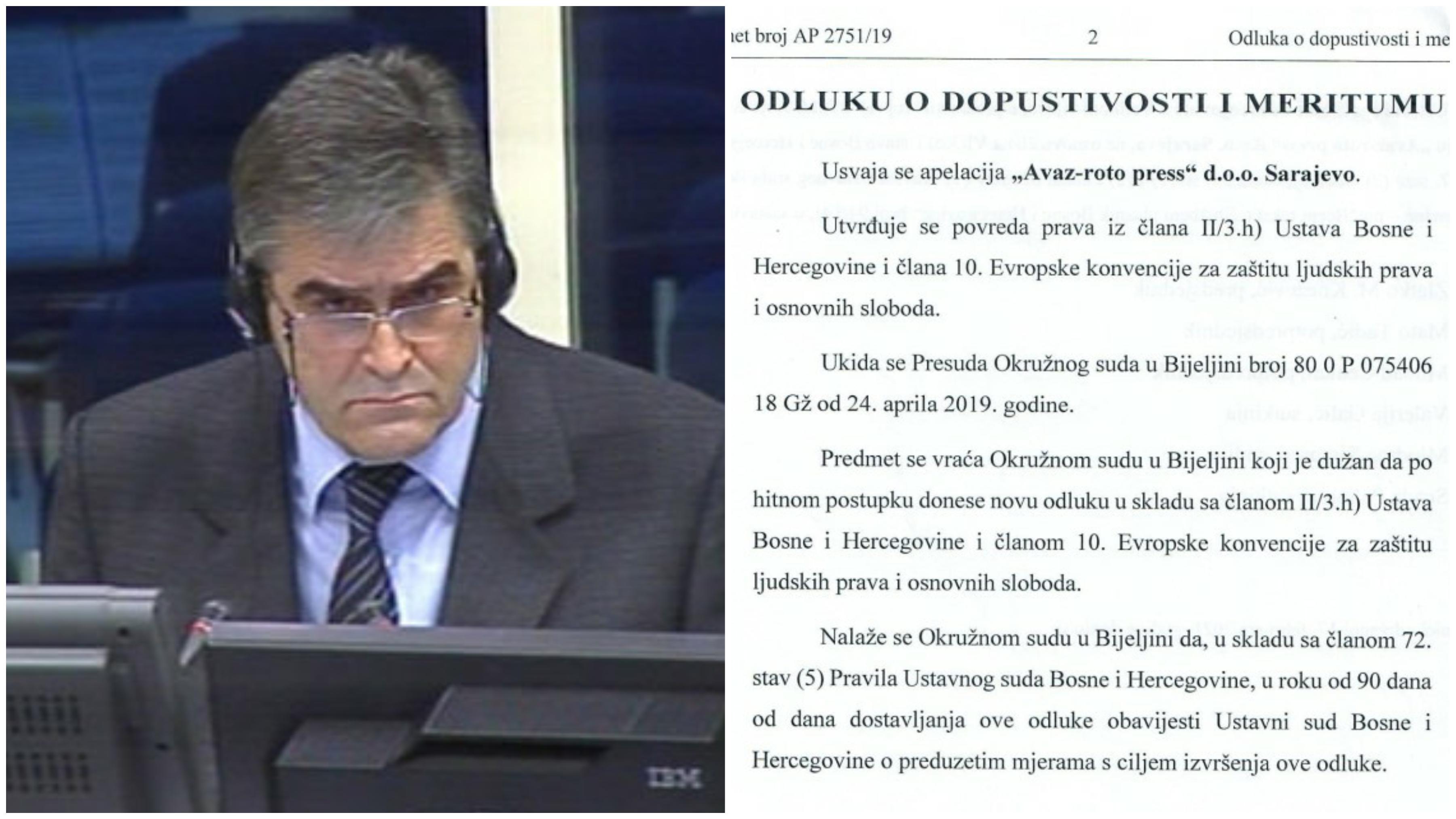 Usvojena apelacija "Avaza" u slučaju Milenka Stanića: Ustavni sud BiH zaštitio novinare od progona