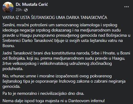 Objava Cerića na Facebooku - Avaz