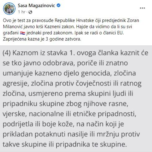 Objava Magazinovića na Facebook-u - Avaz