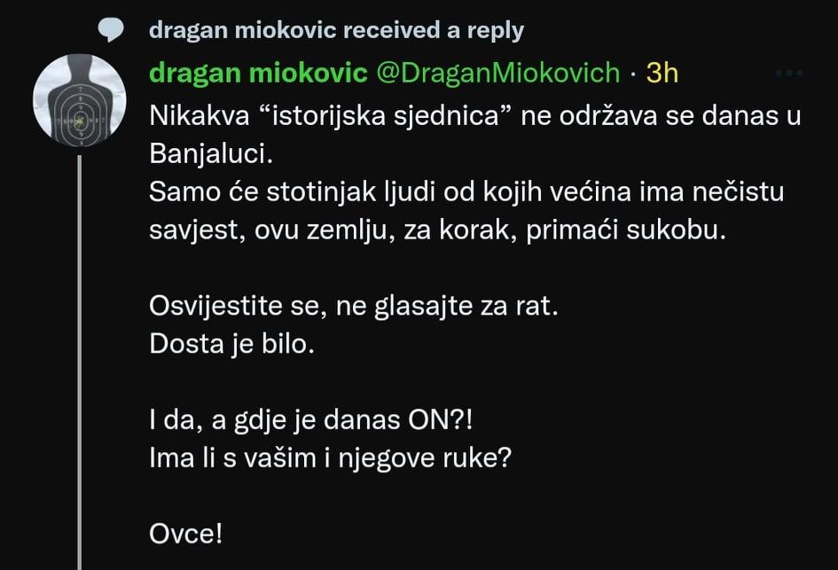 Poruka Dragana Miokovića - Avaz