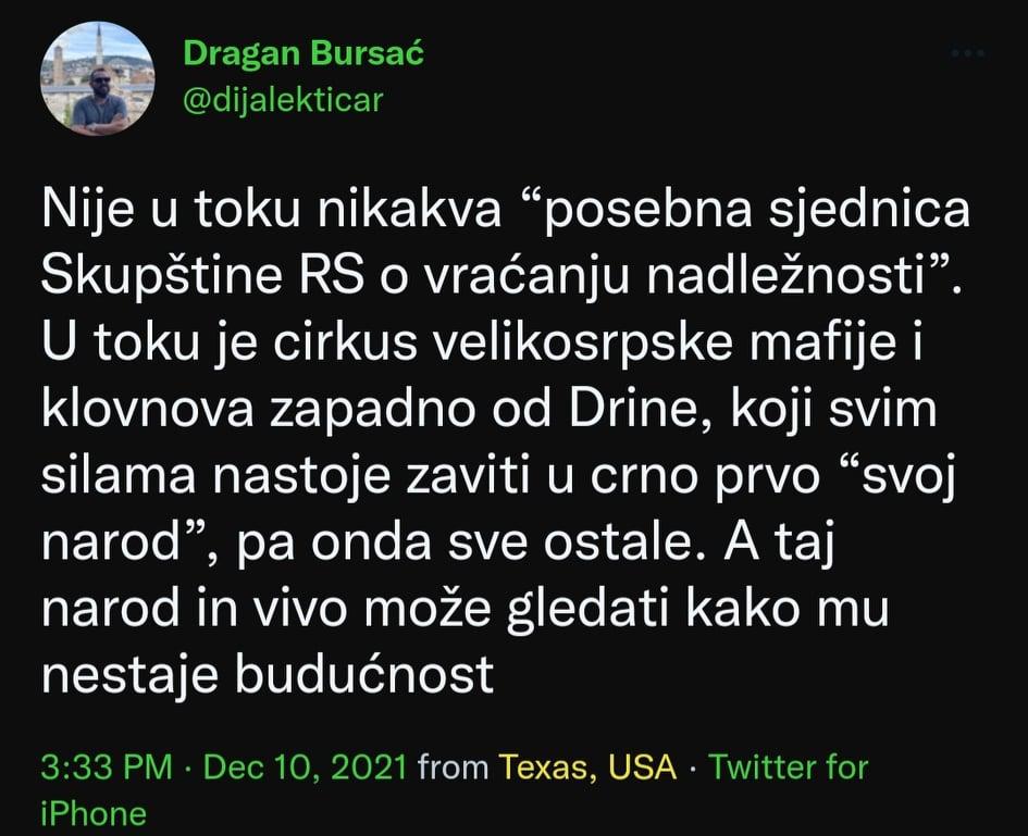 Poruka Dragana Bursaća - Avaz