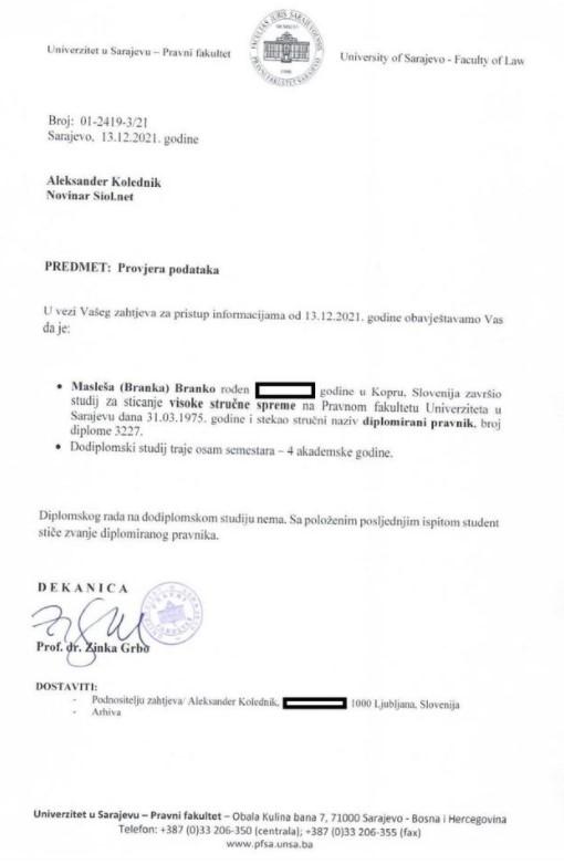 Faksimil zahtjeva novinara portala Siol - Avaz