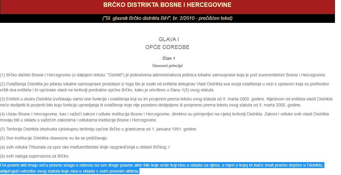 Član 1. Statuta Brčko Distrikta - Avaz